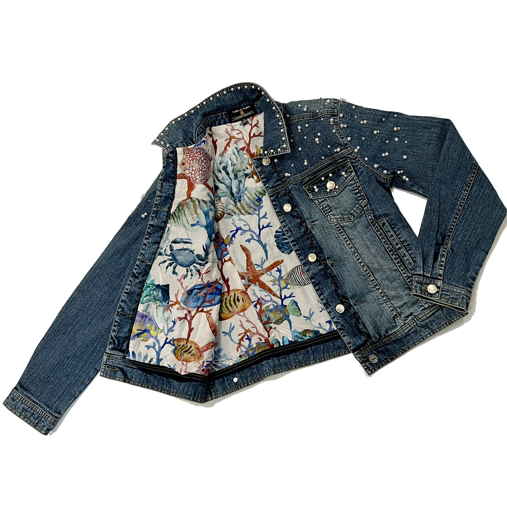 Pearls Hand-Beaded Denim Jackets, Limited Edition- SEA LIFE