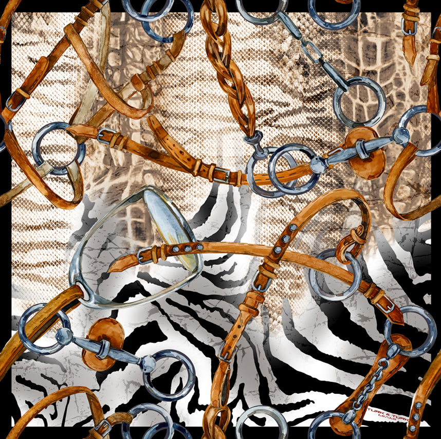 TTLE CHIC EQUESTRIAN Double Side printed SCARF-55"x55" - TURK & TURK
