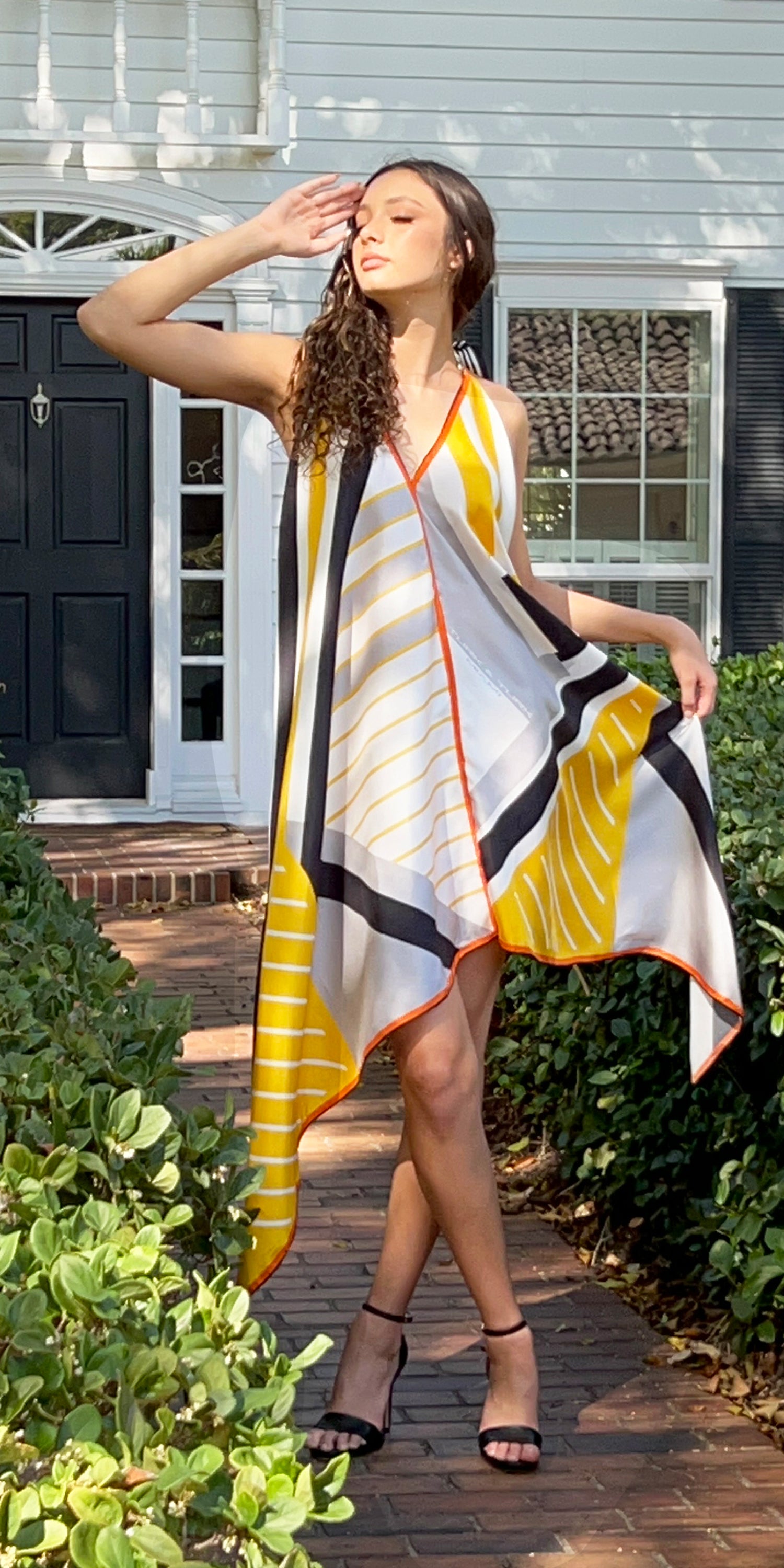 ELEGANT STRIPE SCARF DRESS TURK & TURK ELEGANT STRIPE SCARF DRESS TURK & TURK